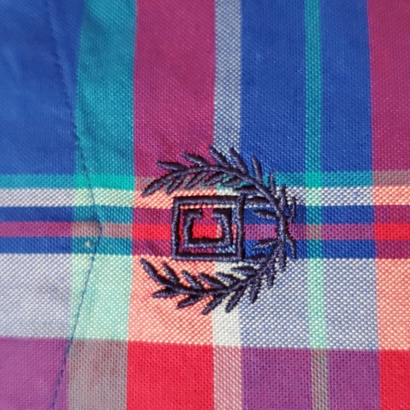 CHAPS M STRETCH OXFORD RED & BLUE PLAID LONGSLEVE BUTTON DOWN SHIRT - Picture 5 of 6